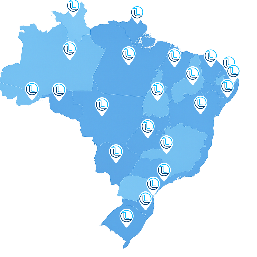 Mapa do Brasil com marcações das bases Lacorth